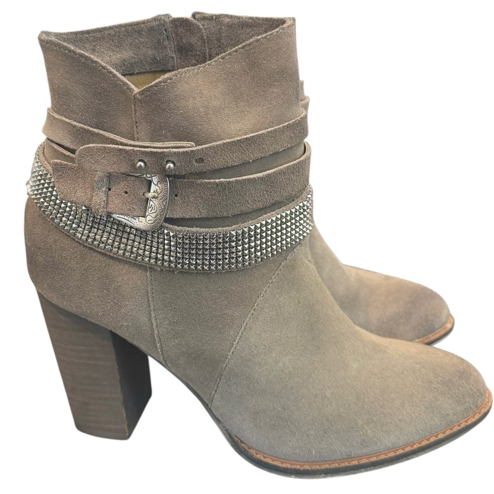 Nine-West Zaza Gray Suede Buckled Western Ankle-Boots - Picture 15 of 16